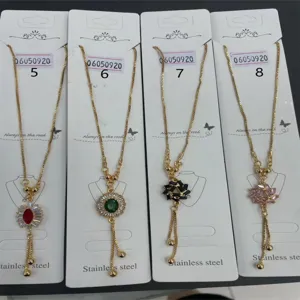 Fashion zircon stainless steel pendant necklace set with elegant geometric crystal charms for women.