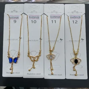 Stainless steel butterfly necklace set, elegant rhinestone clavicle chain for women daily wear.