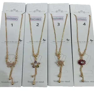 Fashion zirconia pendant stainless steel clavicle necklace set for women jewelry gifts