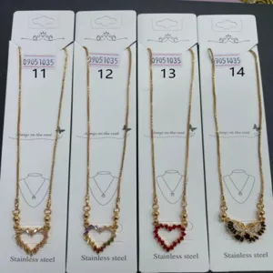 Gold plated stainless steel heart and butterfly pendant clavicle necklace for women.