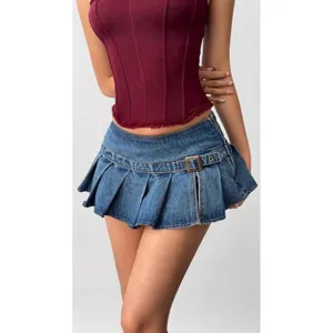 Mini-jupe plissée en denim taille basse sexy pour femme style Y2K mode streetwear