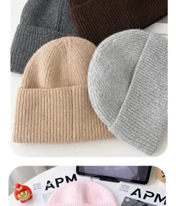 Berretto in maglia a costole morbido inverno cappello caldo casual tinta unita dettaglio
