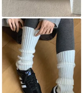 Solid color wool blend knit leg warmers winter cozy slouch socks for women thermal ribbed.