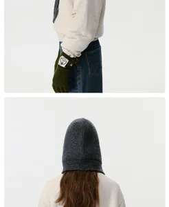 Cozy autumn winter knitted hooded scarf set for women thick warm windproof beanie hat.