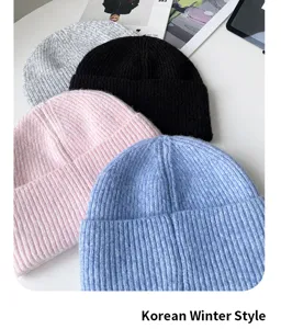 Berretto in maglia morbida stile coreano da donna autunno inverno caldo tinta unita casual