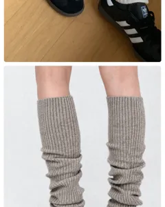 Solid color wool blend knitted leg warmers winter warm long slouch socks ballet core style