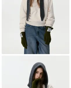 Winter knitted hooded scarf and gloves set, warm windproof ear protection headgear for women.