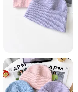 Morbido berretto in maglia da donna, cappello invernale caldo, stile coreano minimalista dettagli.