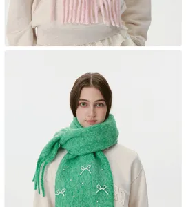 Stylischer damen winter warmer kuscheliger strickschal mit perlen schleife fransen.