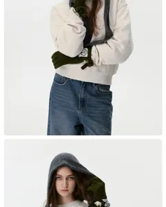 Knit hoodie scarf set with gloves for women, warm winter windproof ear protection integrated cap.
