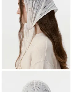Estilo coreano panuelo triangular de encaje tejido invierno calido moda versatil tocado para mujer