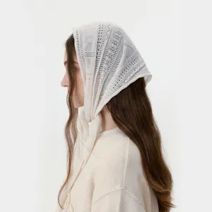 Bufanda Triangular de Encaje de Estilo Coreano Lana Tejida Hueca Cálida Bufanda de Invierno para Mujer Color Sólido Elegante Retro