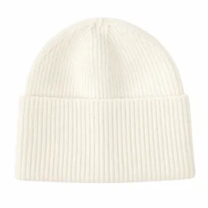 Comodo berretto in maglia bianca da donna, morbido cappello di lana invernale, stile semplice.