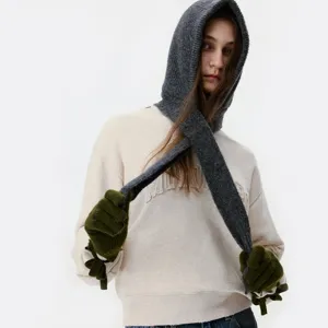 Knitted hooded scarf women autumn winter windproof warm ear protection stylish cozy beanie