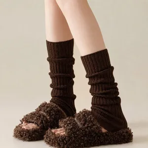 Solid color wool blend knit leg warmers long slouch socks for women winter cozy ribbed style