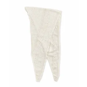 Pañuelo triangular de encaje tejido bufanda cálida de invierno chal crema versátil mujer