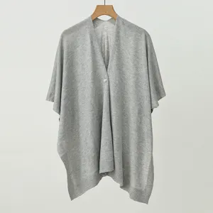 Women Thin Ice Silk Knit Shawl Cardigan Lightweight Sun Protection V Neck Single Button Split Side Top For Summer