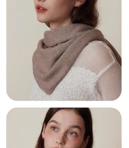 Solid color cashmere wool knitted triangular scarf for women, winter warm neck bib.
