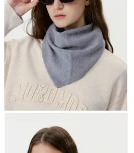 Grey knit triangle scarf winter neck warmer soft wool blend stylish cozy apparel detail view