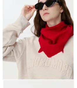 Cashmere wool knit triangular scarf for women, cozy winter warm solid color shawl and bib.