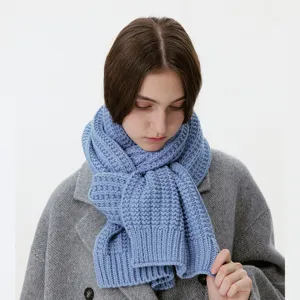 Echarpe tricot gros grain epaisse chaude unie automne hiver mode femme tour de cou bleu doux