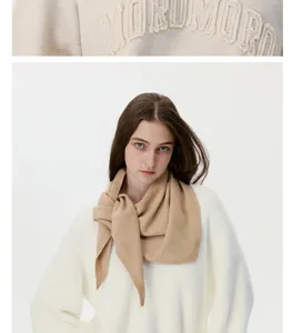 Cashmere wool blend knitted triangle scarf for women, cozy winter solid color shawl.