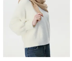 Cashmere wool knit triangular scarf women winter warm cozy solid color shawl wrap detail