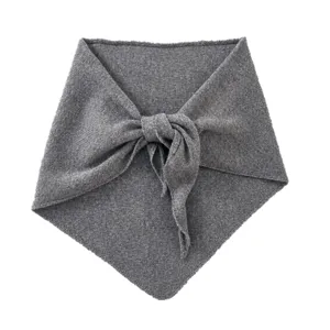 Grey cashmere wool knitted triangular scarf, cozy warm winter neck wrap for women.