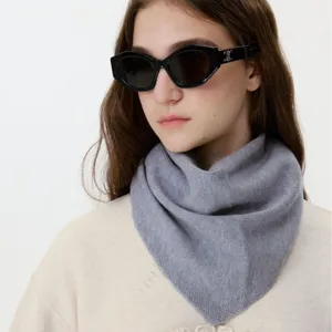 Cashmere wool blend knitted triangular scarf for women, winter warm solid color shawl