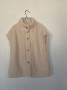 Women solid color mock neck warm fleece vest winter fashion sleeveless button coat outerwear