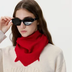 Cashmere wool knit triangular scarf for women, winter warm solid color cozy fashion shawl.