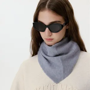 Solid color cashmere wool knit triangle scarf for women autumn winter warm fashion shawl