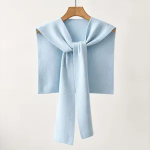 Bufanda chal de cuello falso de punto azul claro, diseño con nudo elegante, uso diario.