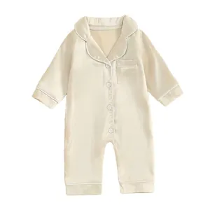 Pyjama grenouillère bébé satin manches longues boutons nouveau-né vêtement de nuit