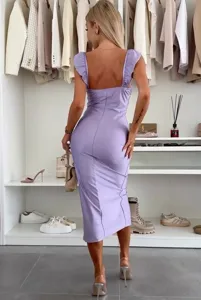 Vestido midi sexy sin espalda con escote cuadrado y tirantes con volantes para mujer verano.