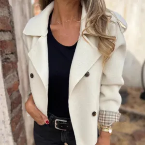 Women winter double-breasted lapel woolen coat short casual fashion outerwear topwear
