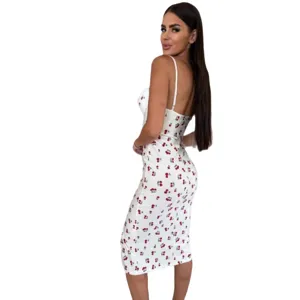 Women Summer Sexy Cami Bodycon Dress Cute Cherry Print Slim Fit Sleeveless Party Dress
