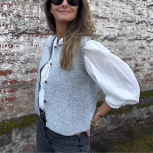 Autumn winter women solid color lapel knit vest casual fashion sleeveless sweater top