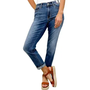 Women mid-rise washed denim jeans pencil pants casual slim fit trousers for daily wear
