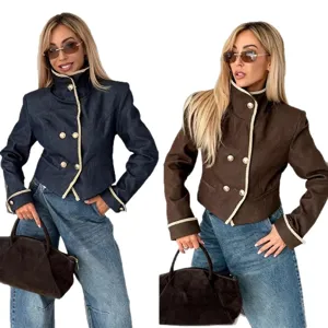 Vrouwen korte napoleon jas herfst mode stand kraag patchwork kleding stijlvolle look