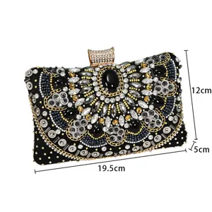 Luxury beaded evening clutch bag for women, exquisite rhinestone embroidered handbag, party purse.