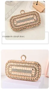 Elegant crystal evening clutch bag with gold frame and ring clasp for women parties