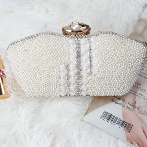 Women's Beaded Evening Bag Pearl Clutch Purse Elegant Wedding Banquet Handbag Faux Pearl Rhinestone Shoulder Bag