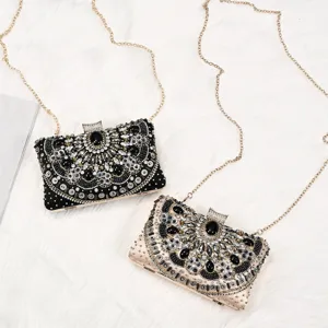 Luxury beaded evening clutch bag for women, handmade crystal evening bag with chain strap.