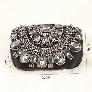 Luxury rhinestone evening clutch bag for women, elegant crystal beaded wedding bridal purse.