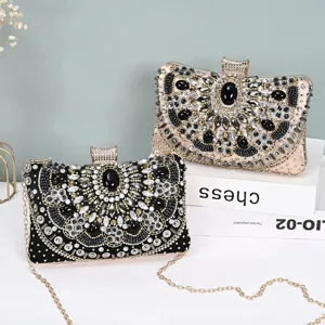 Luxury beaded evening clutch bag for women, sparkling rhinestone crystal party wedding purse.