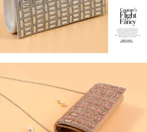 Elegant rhinestone evening clutch bag with chain strap, perfect for party wedding events.