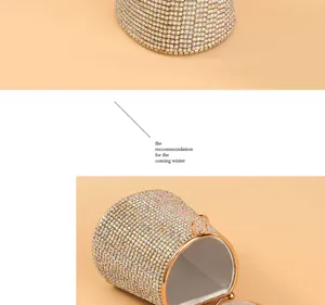 Sparkling rhinestone evening bag detail, luxury bucket bag for party and wedding.