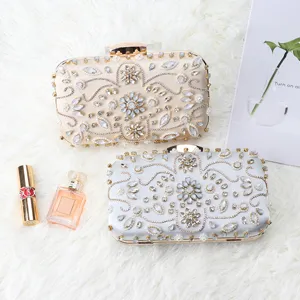European Style Satin Rhinestone Evening Bag Handcrafted Beaded Women Banquet Clutch Purse Wedding Party Handbag