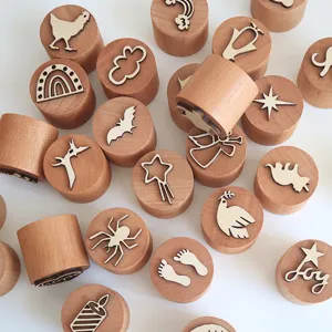 Holz Knete Stempel für Kinder, naturfarbene Ton Stempel Spielzeug für Früherziehung.